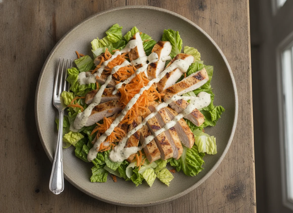 Ensalada de pollo con aderezo César photo