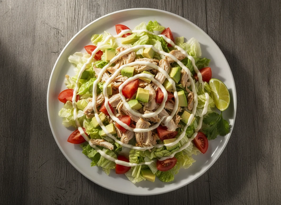 Ensalada de pollo con aguacate y aderezo photo