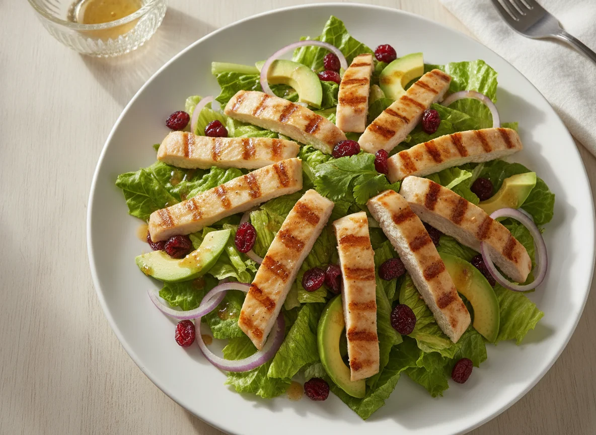 Ensalada de pollo con aguacate y arándanos photo