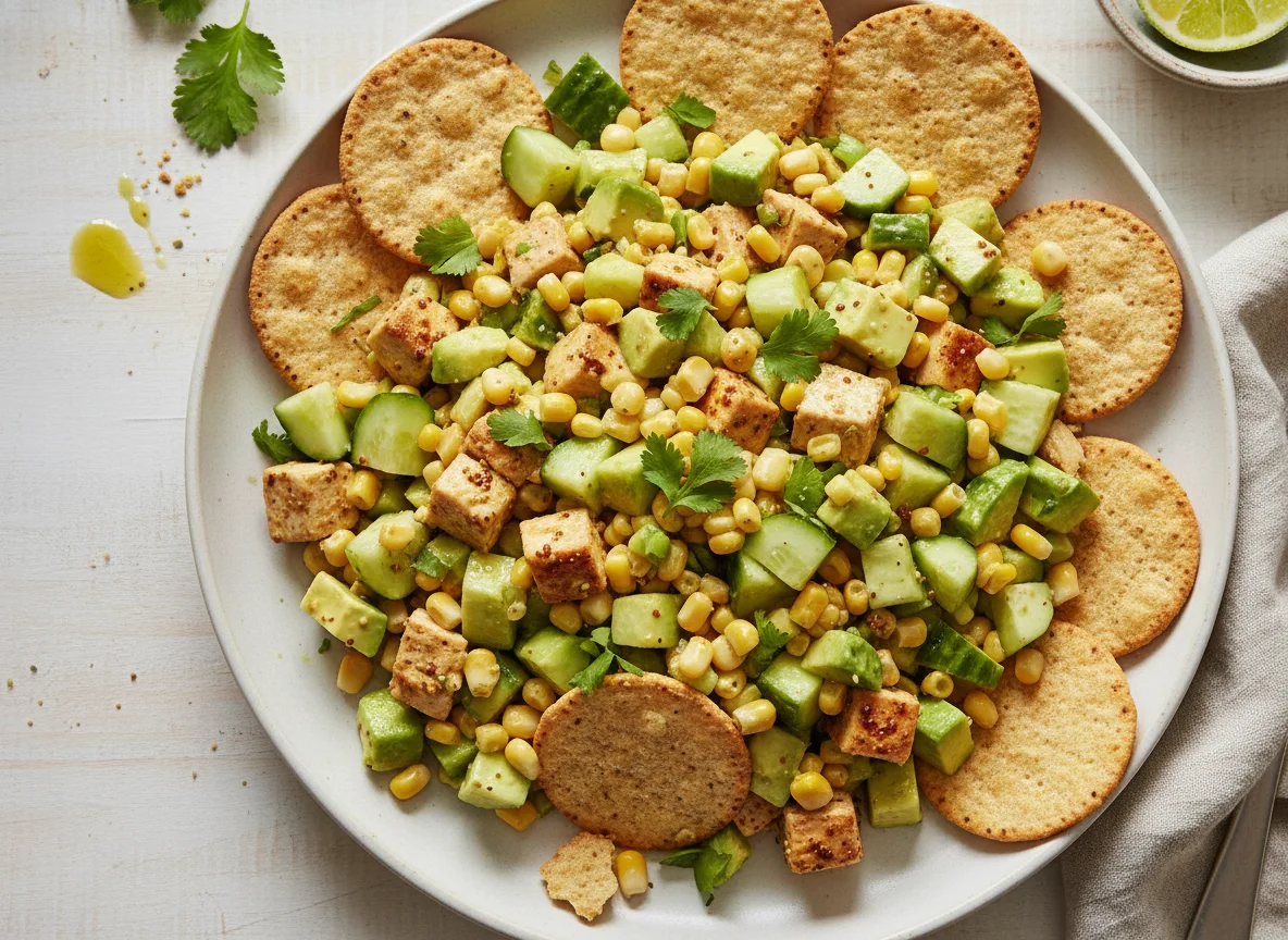Ensalada de pollo con aguacate y elote photo