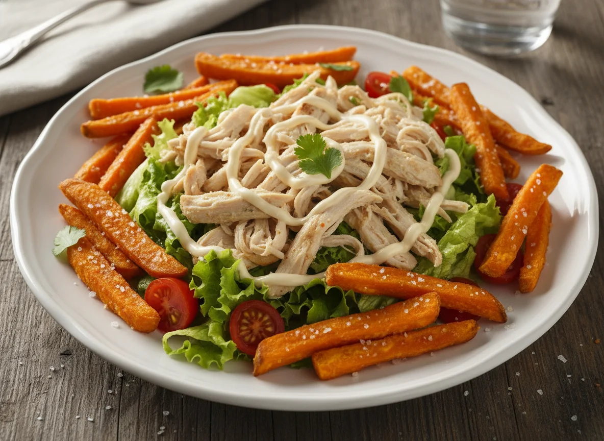 Ensalada de pollo con batatas fritas photo