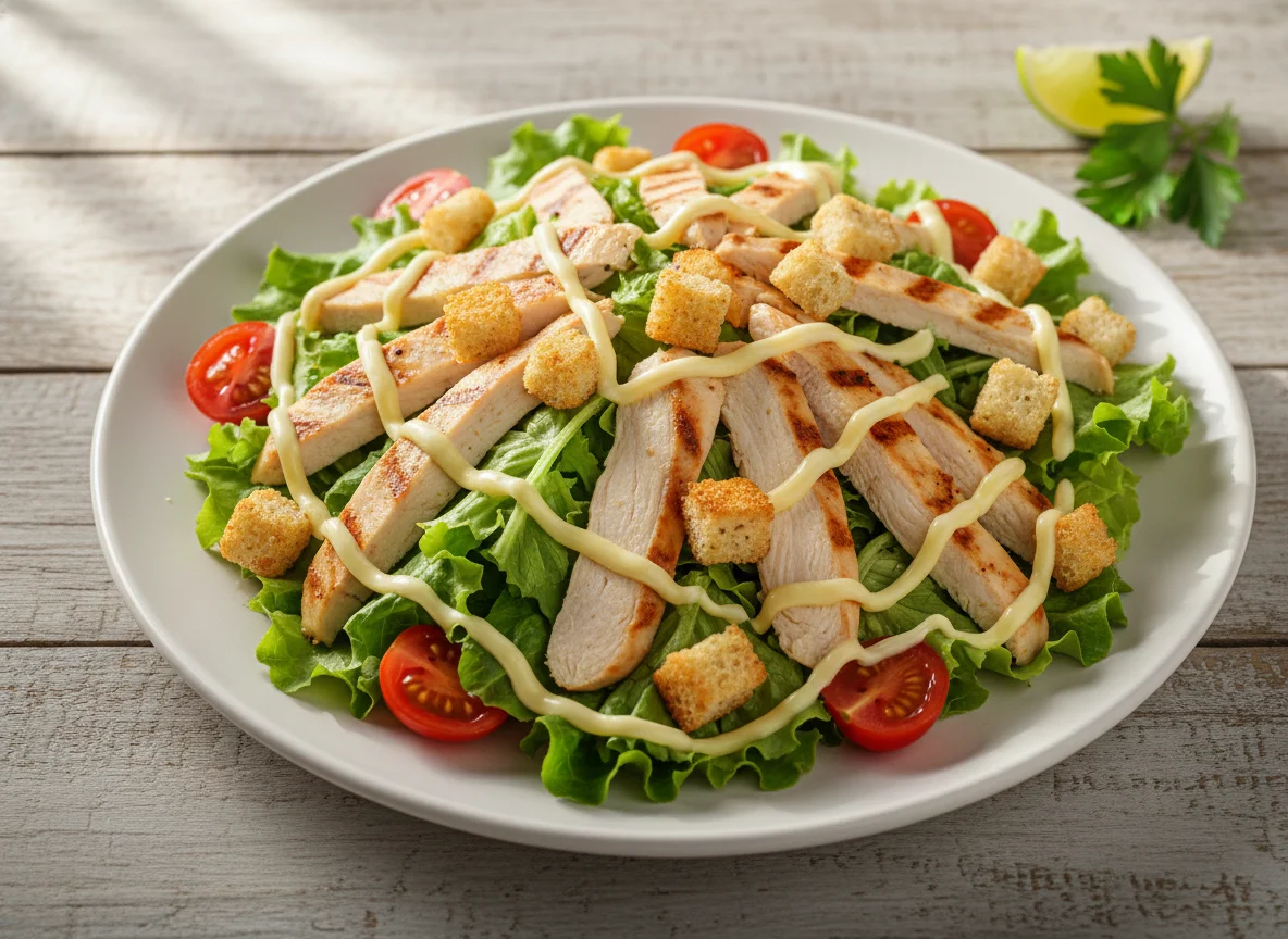 Ensalada de pollo con crutones photo