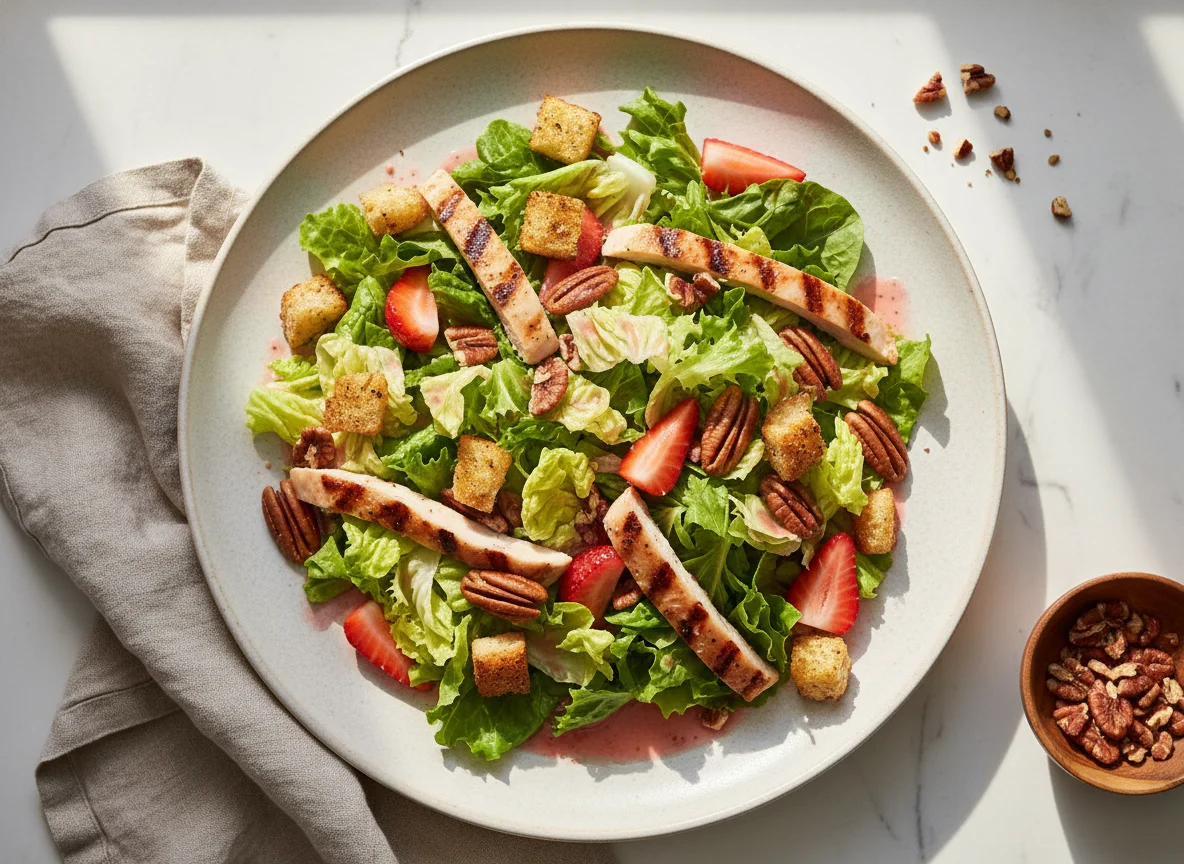 Ensalada de pollo con fresas y nueces photo