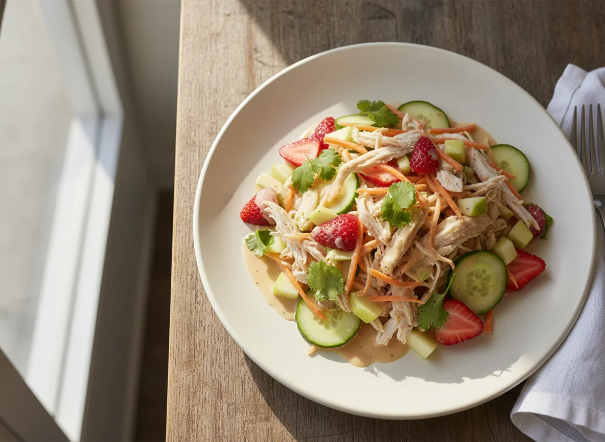 Ensalada de pollo con frutas y verduras photo