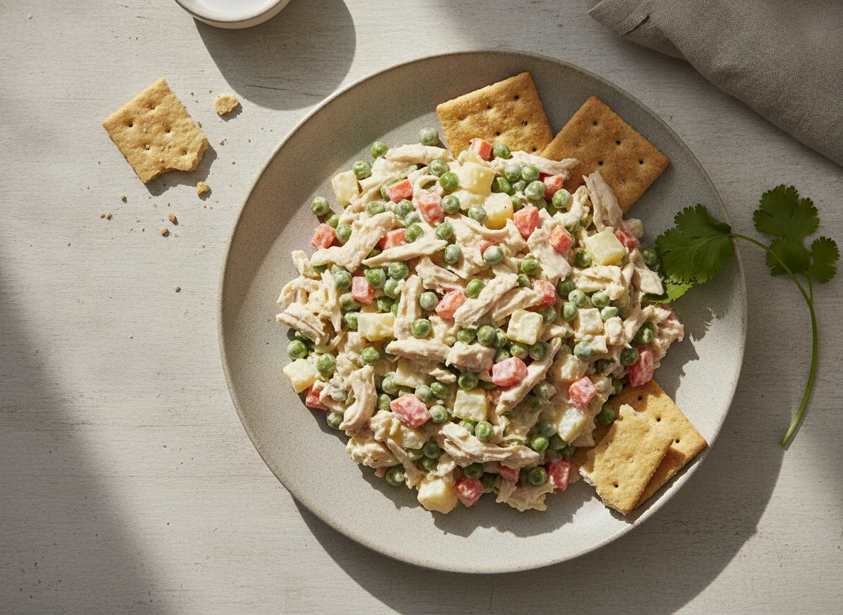 Ensalada de pollo con galletas saladas photo