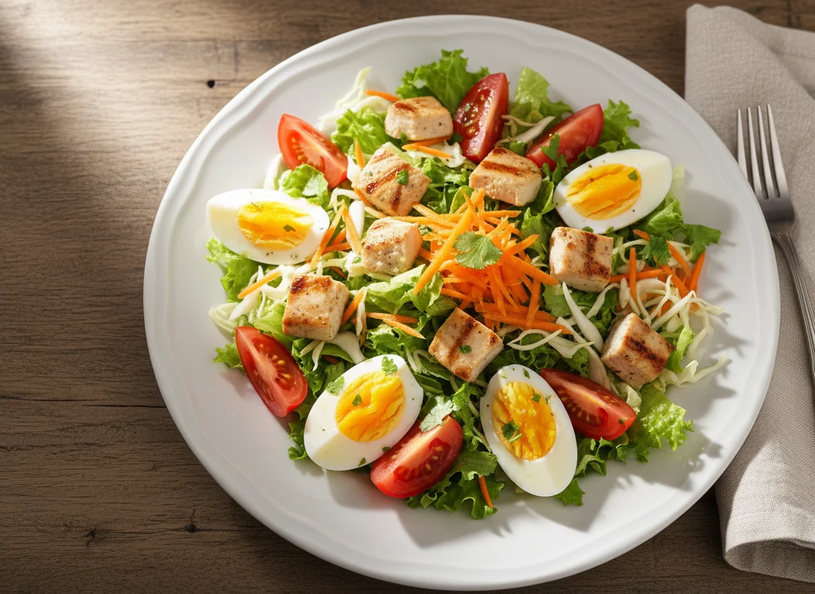 Ensalada de pollo con huevo photo