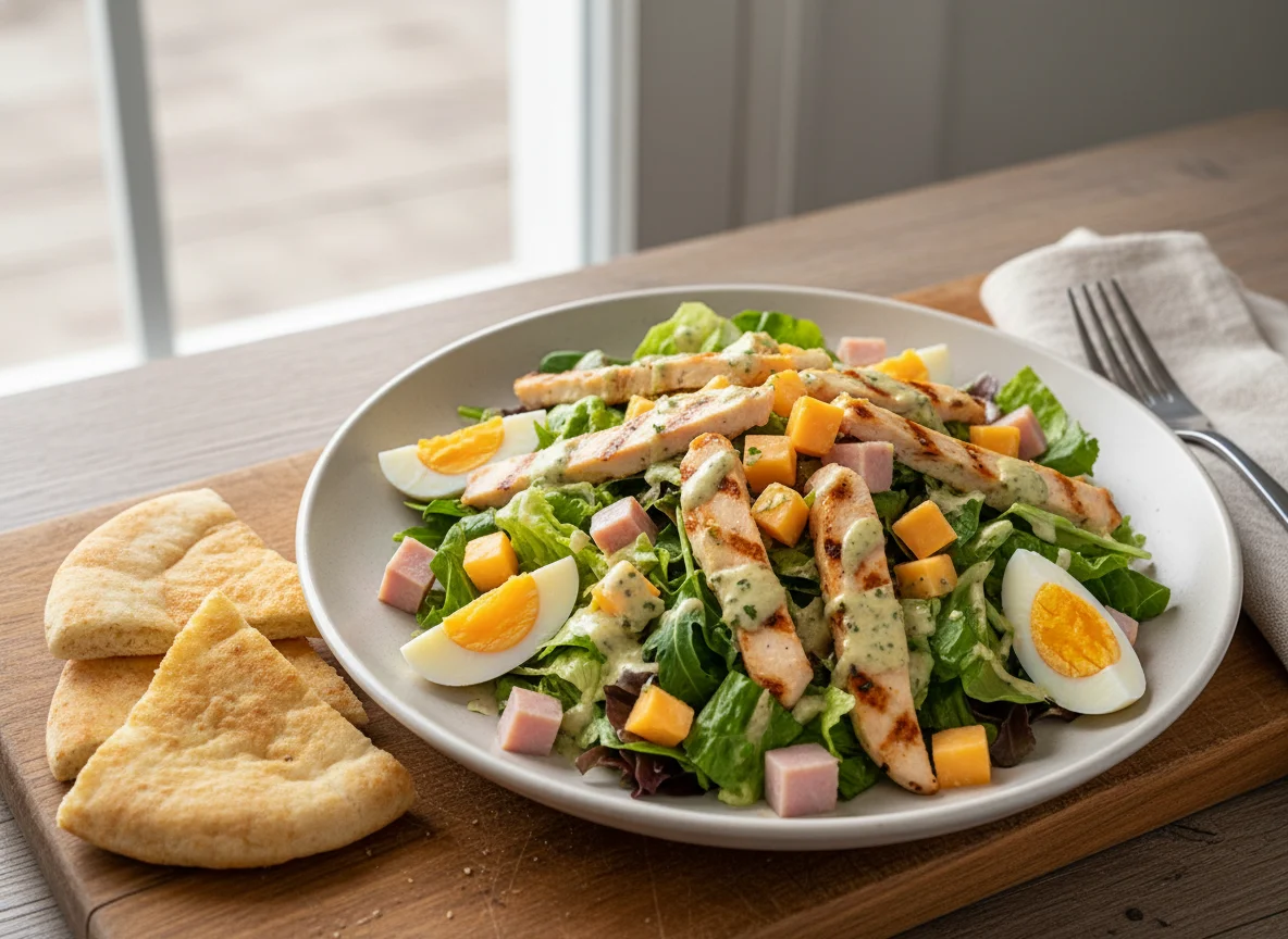 Ensalada de pollo con jamón y queso photo