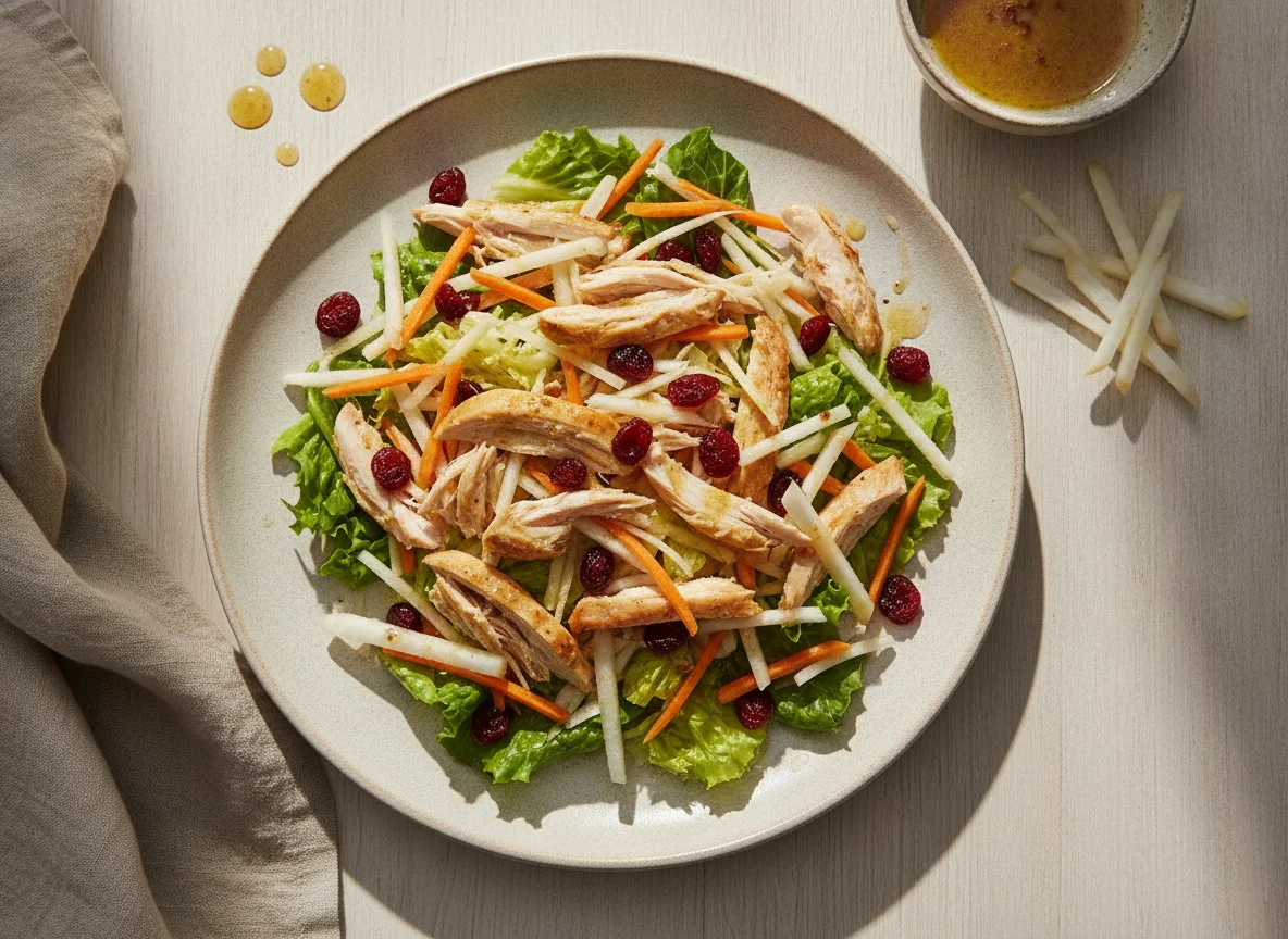 Ensalada de pollo con jícama y arándanos photo