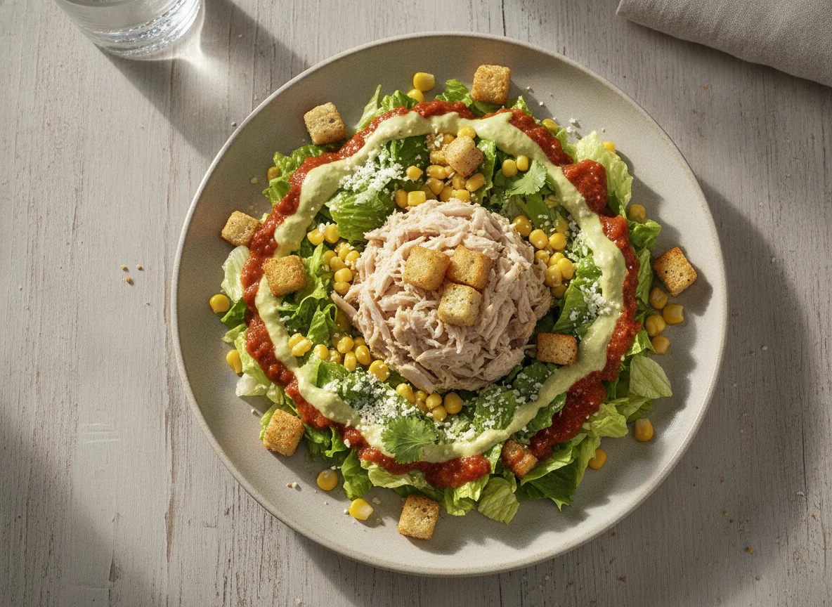 Ensalada de Pollo con Maíz y Crutones photo