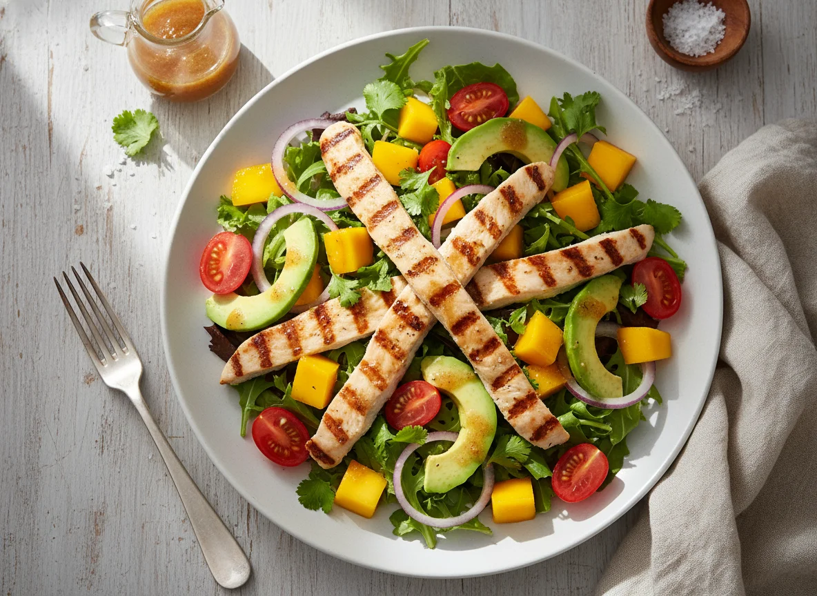 Ensalada de pollo con mango y aguacate photo