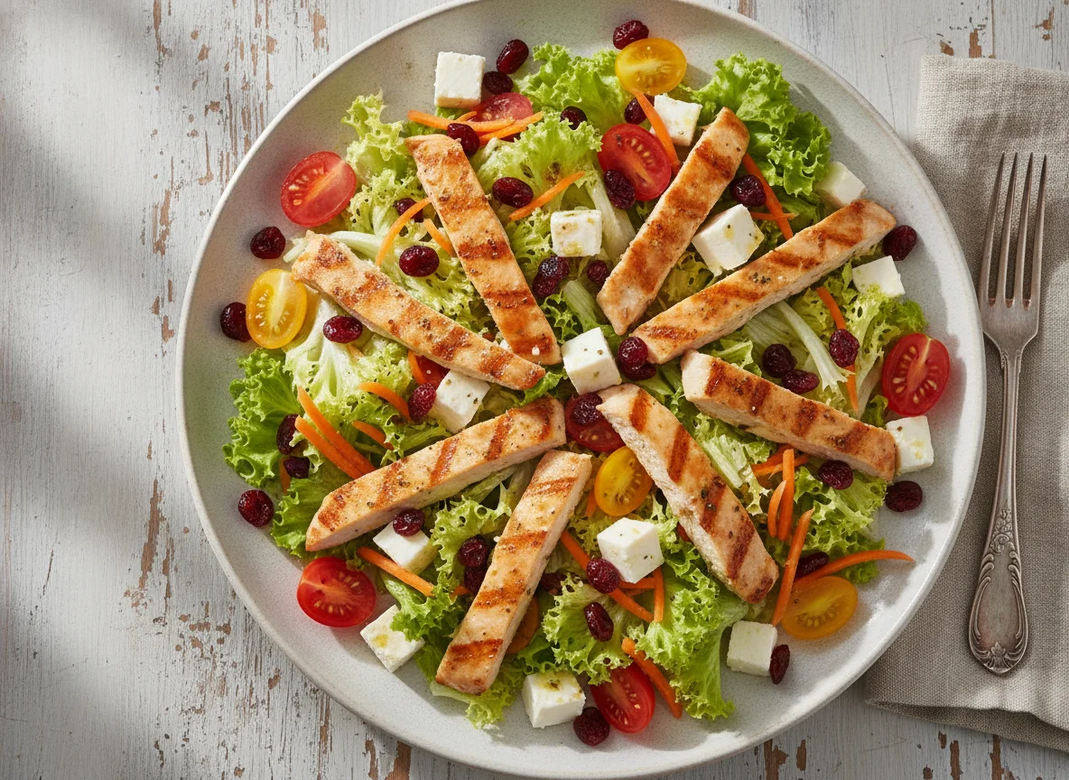 Ensalada de pollo con manzana y arándanos photo