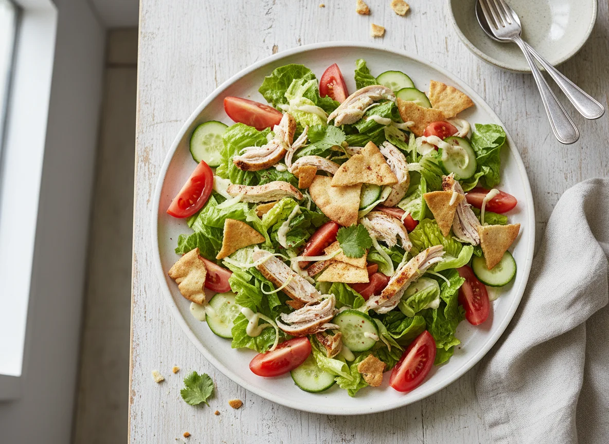 Ensalada de pollo con pan pita photo