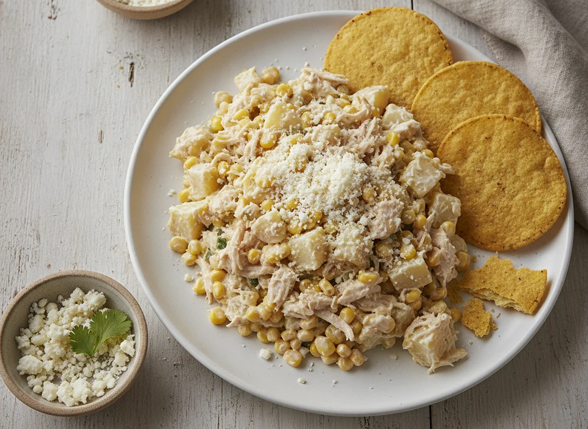 Ensalada de pollo con papa y elote photo