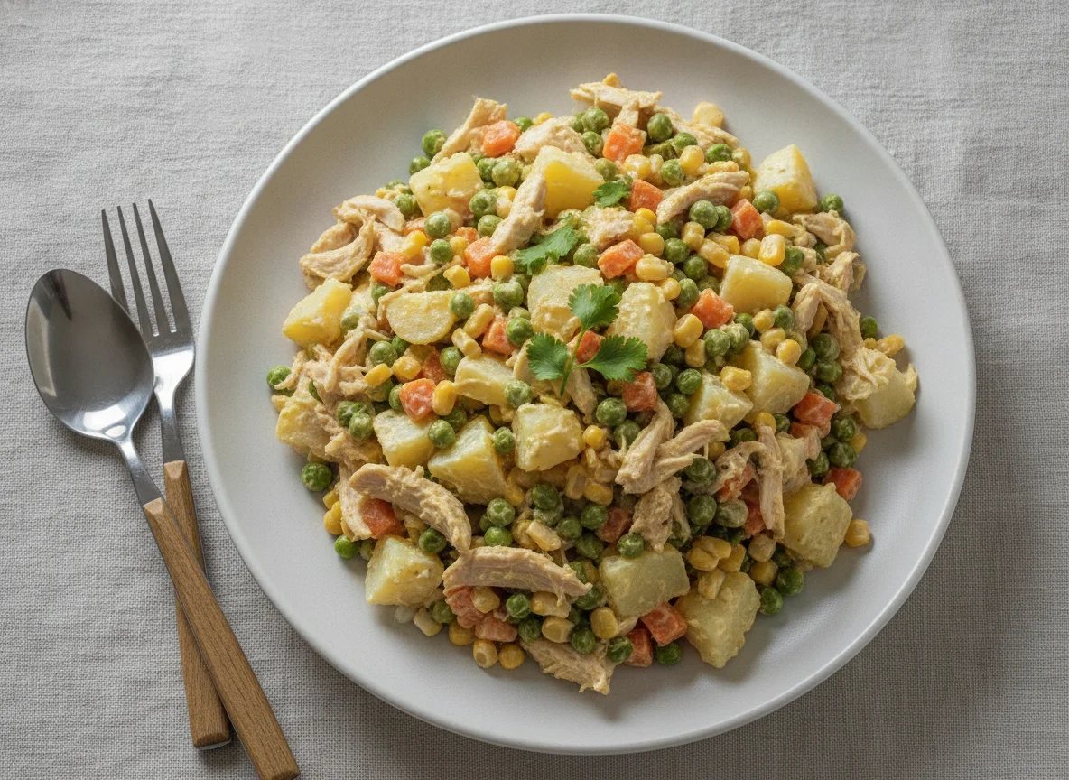 Ensalada de pollo con papa y vegetales photo