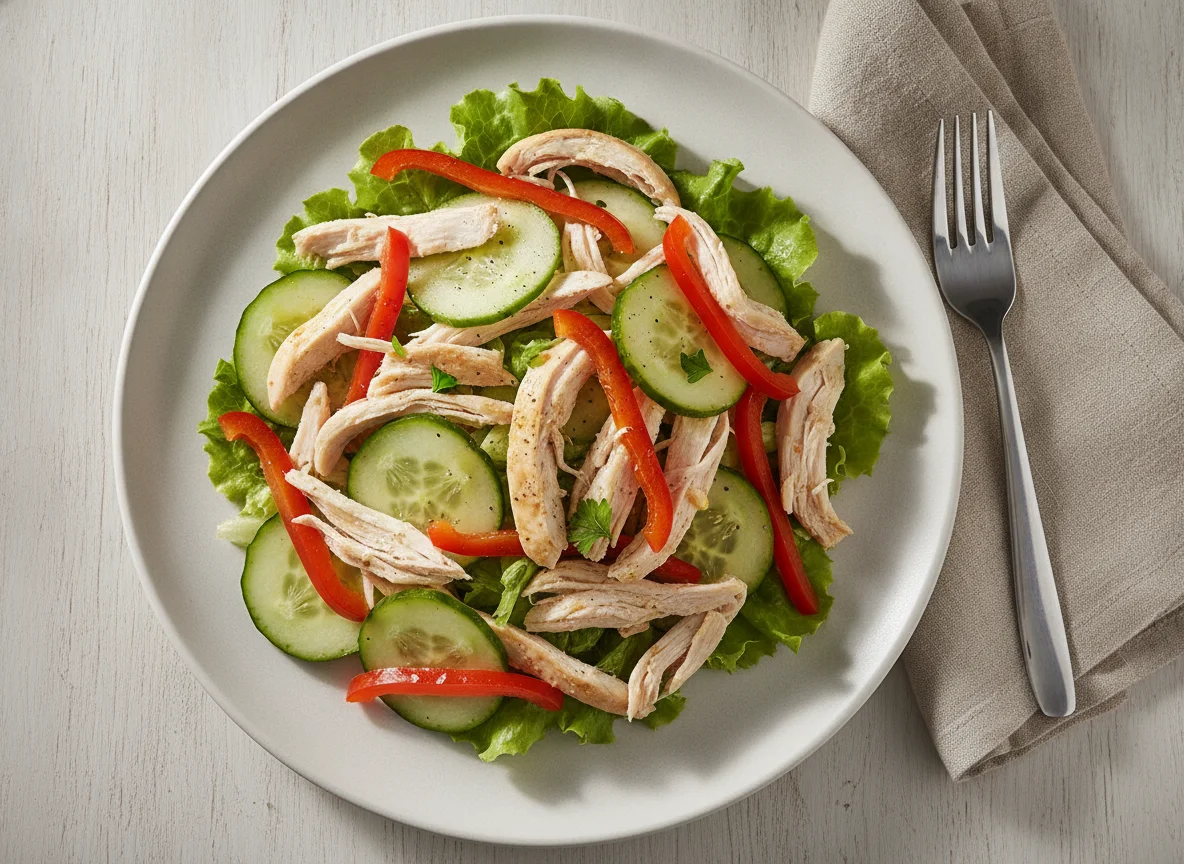 Ensalada de pollo con pepino y pimiento photo