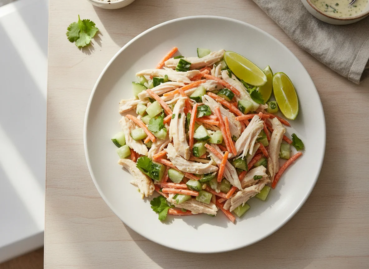 Ensalada de pollo con pepino y zanahoria photo