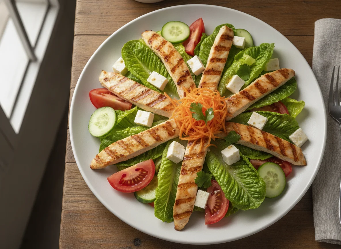 Ensalada de pollo con queso panela photo