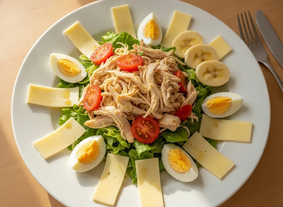Ensalada de pollo con queso y huevo photo