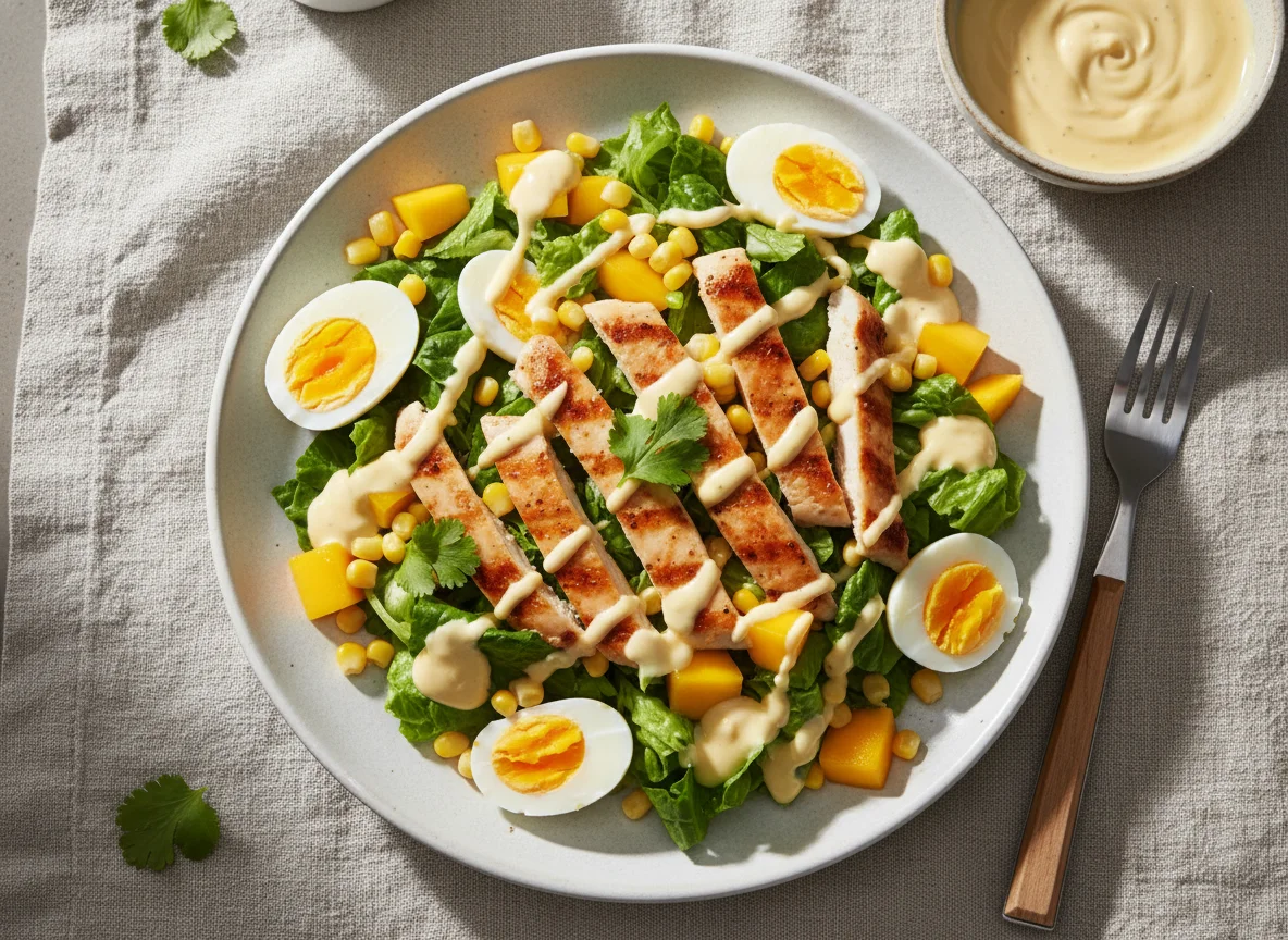 Ensalada de pollo con salsa cremosa photo