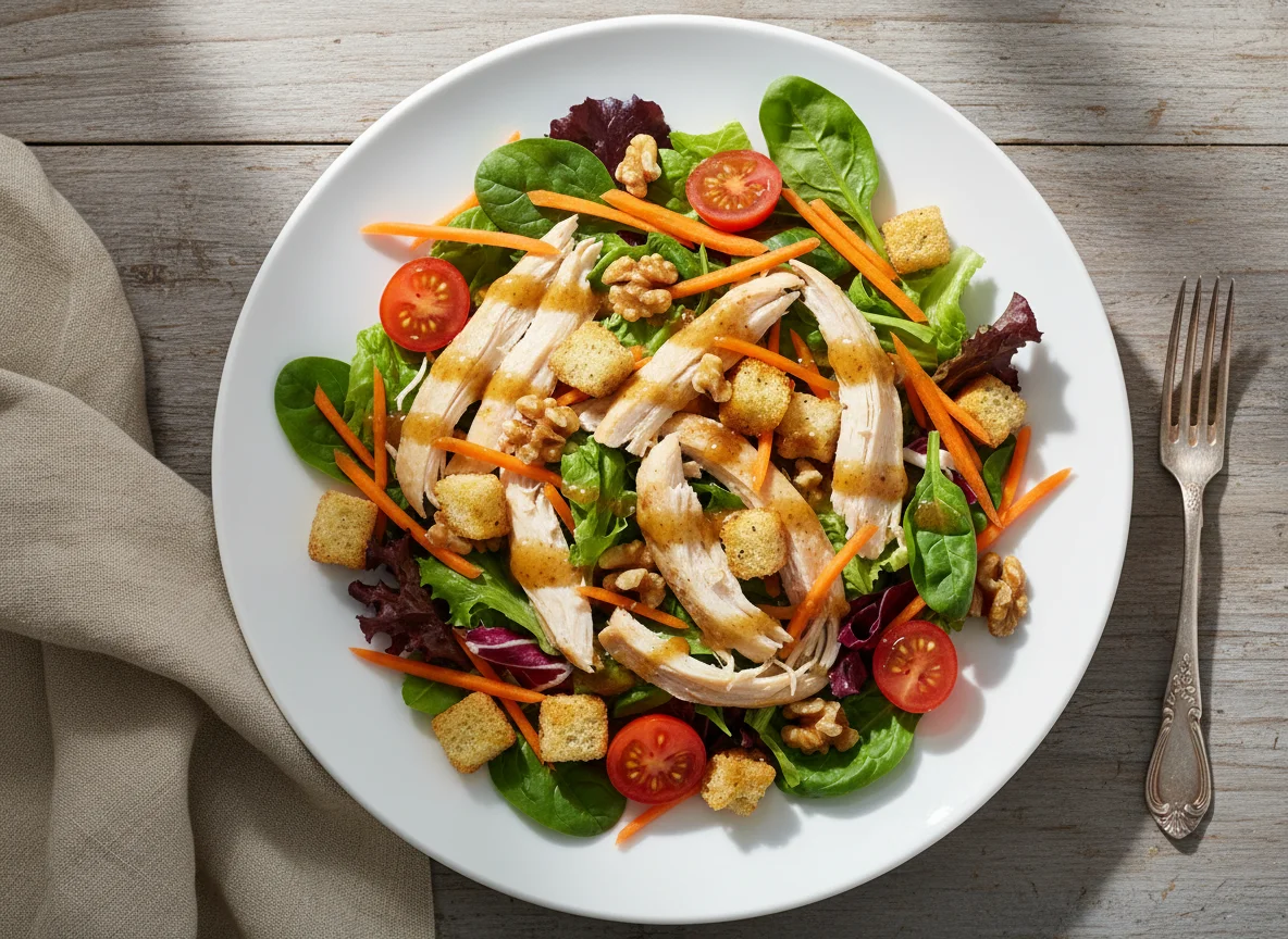 Ensalada de pollo con vegetales y aderezo photo
