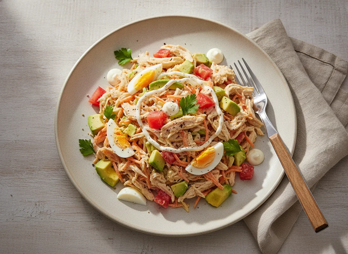 Ensalada de pollo con vegetales y palta photo