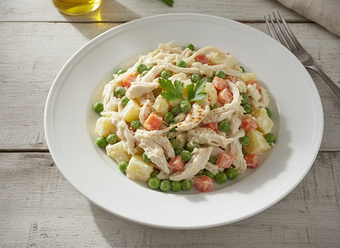 Ensalada de pollo con verduras y mayonesa photo