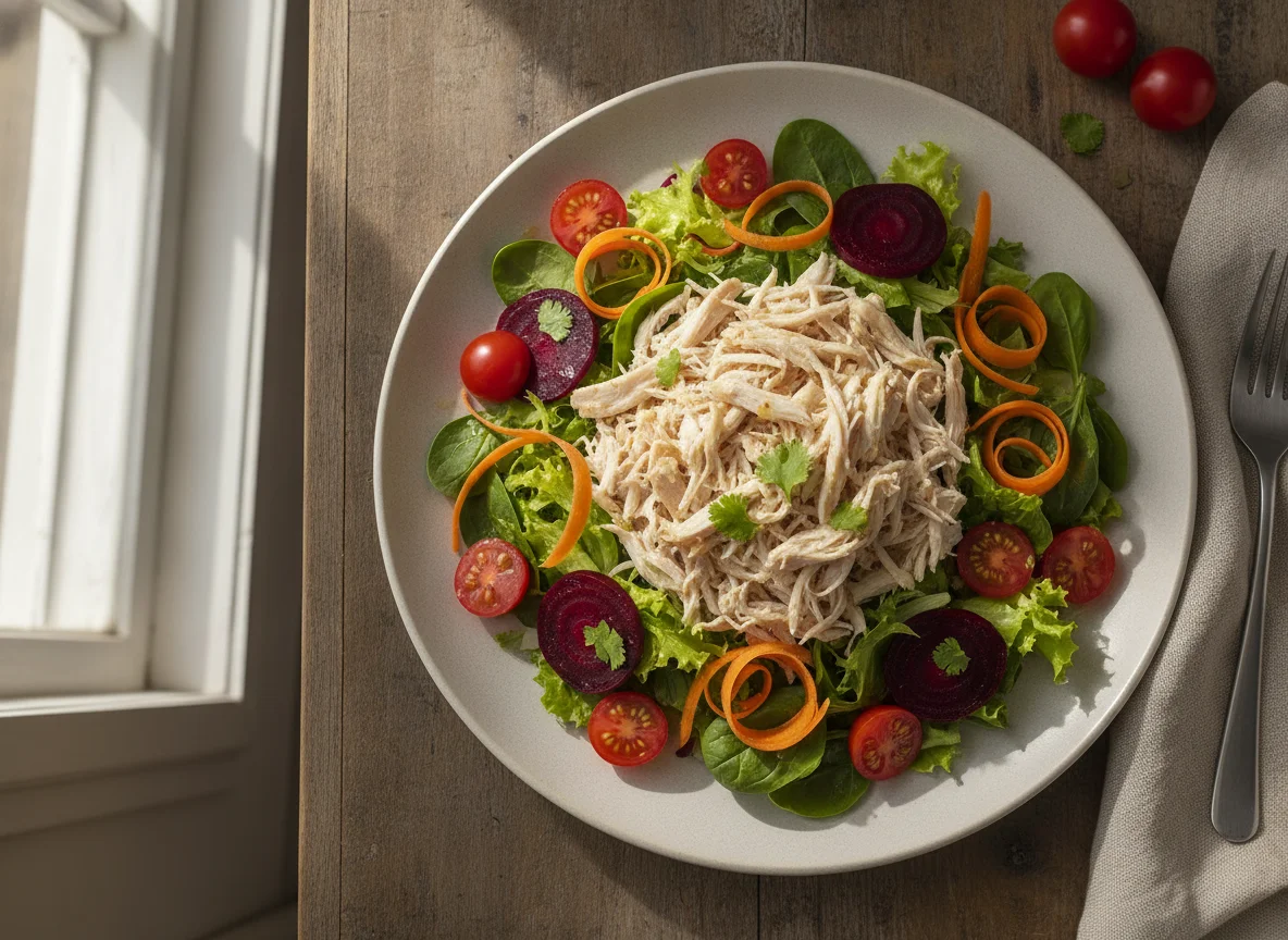 Ensalada de pollo deshebrado photo