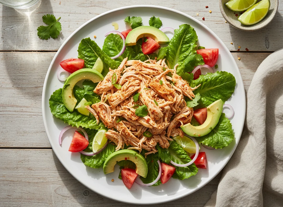 Ensalada de pollo deshebrado con aguacate photo