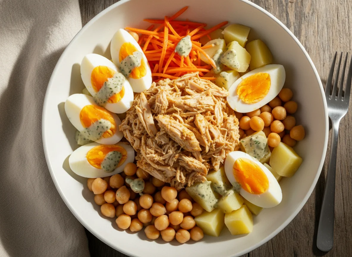 Ensalada de pollo desmenuzado photo