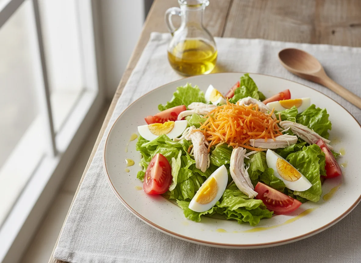 Ensalada de pollo, huevo y vegetales photo