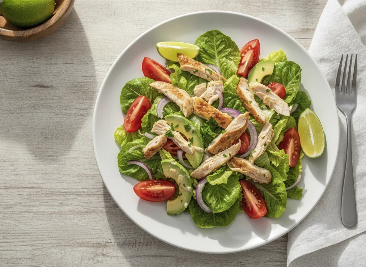 Ensalada de pollo, lechuga y tomate photo