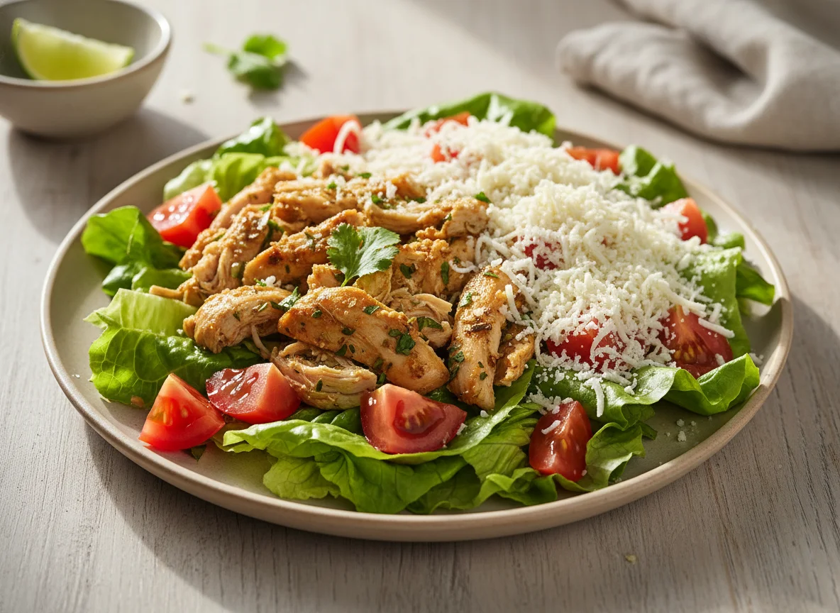 Ensalada de pollo y queso photo