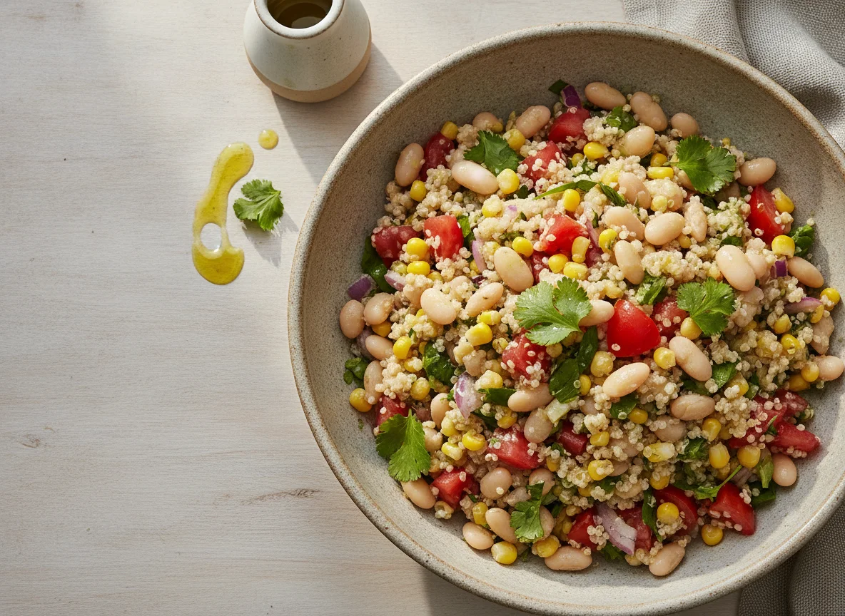 Ensalada de porotos con quinoa y verduras photo