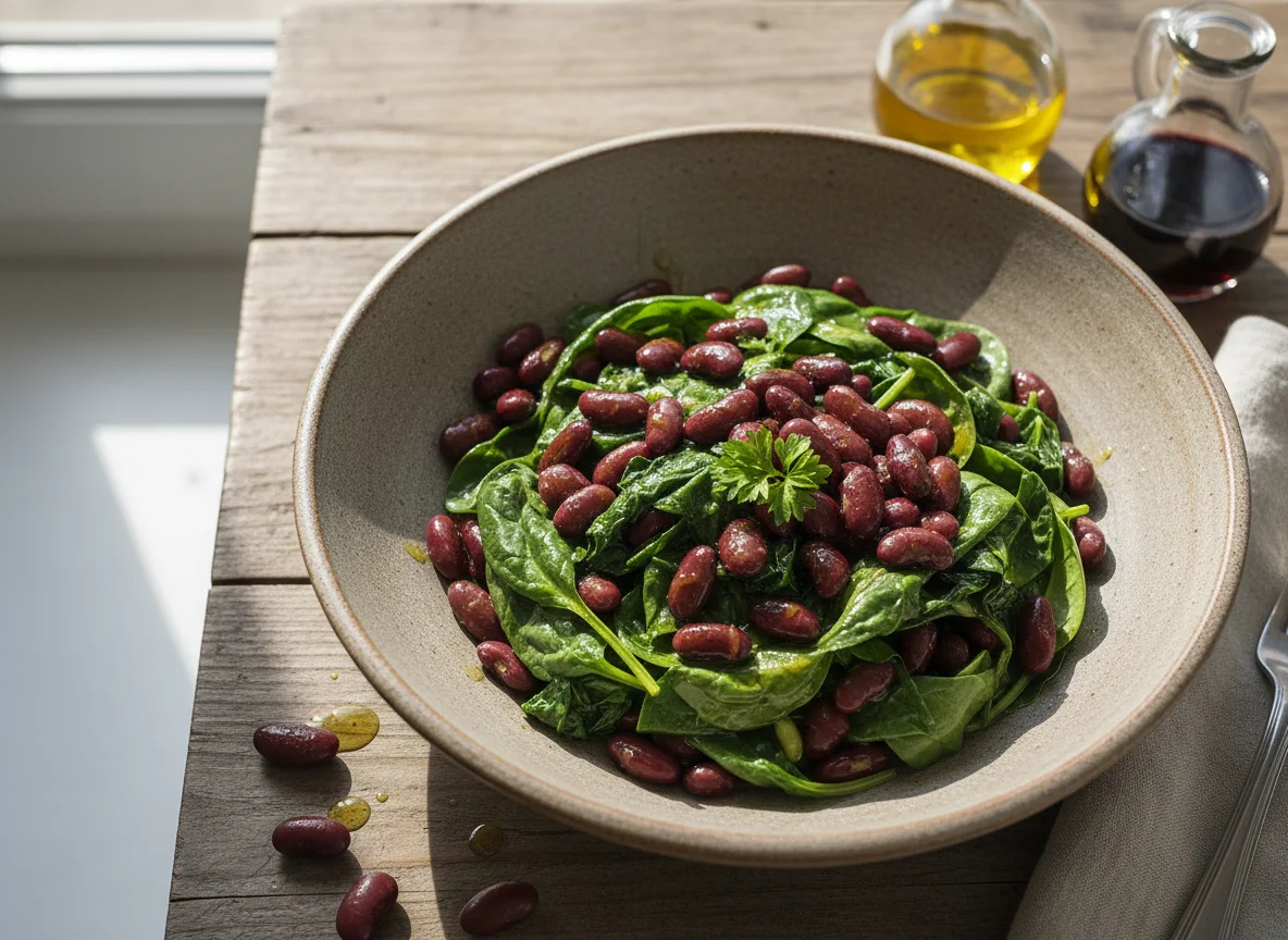 Ensalada de porotos rojos y espinacas photo
