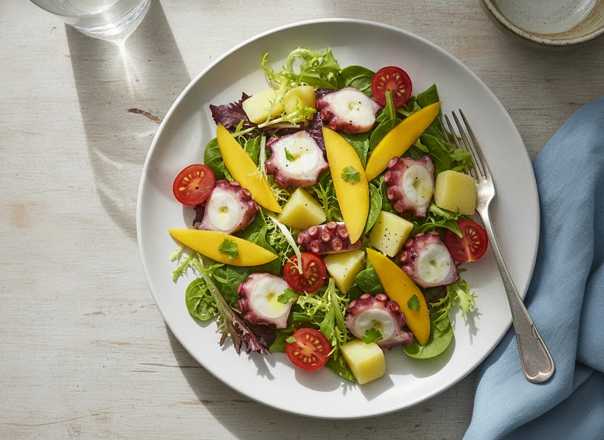 Ensalada de pulpo con mango y patata photo