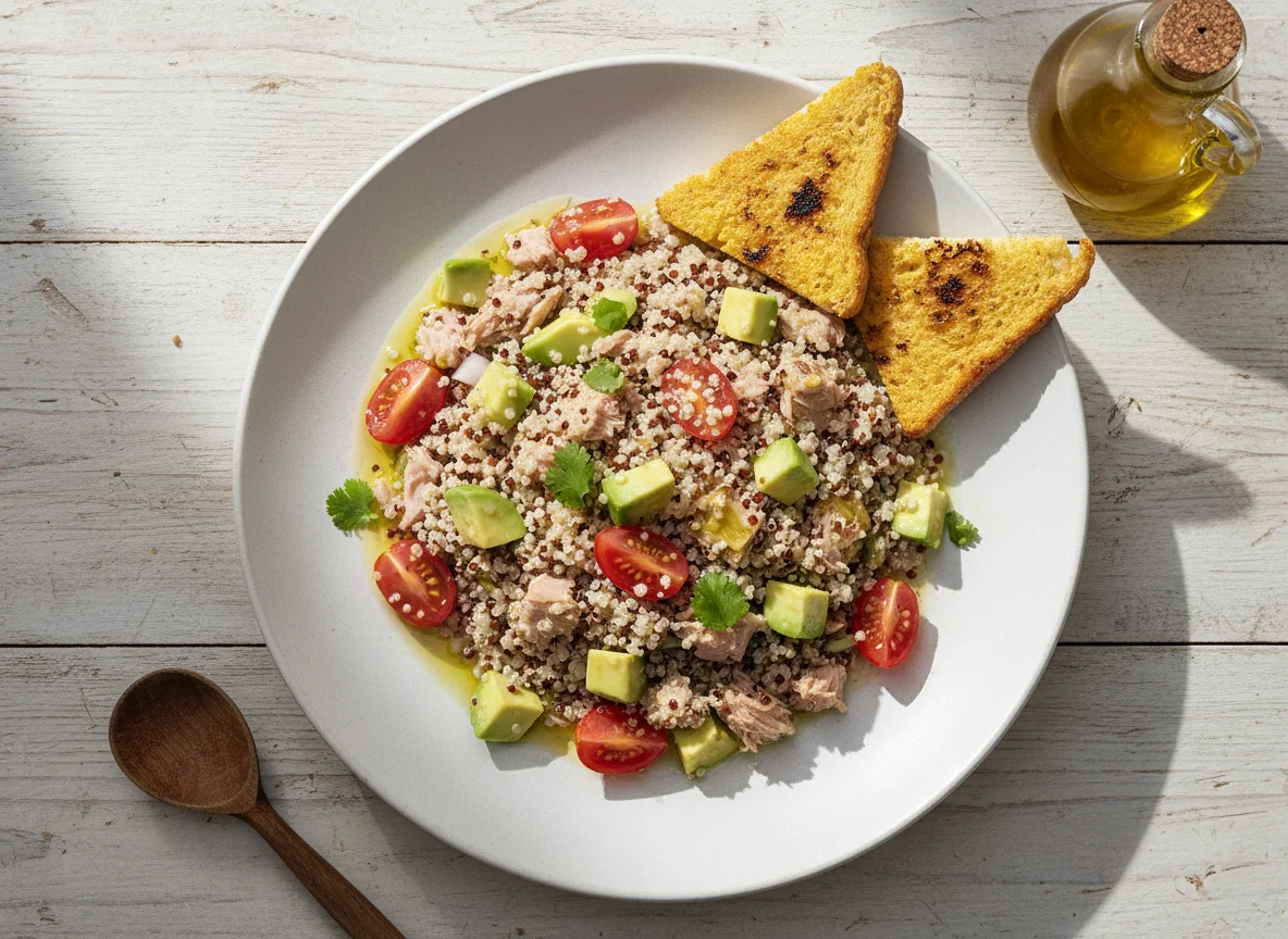 Ensalada de quinoa con atún y aguacate photo
