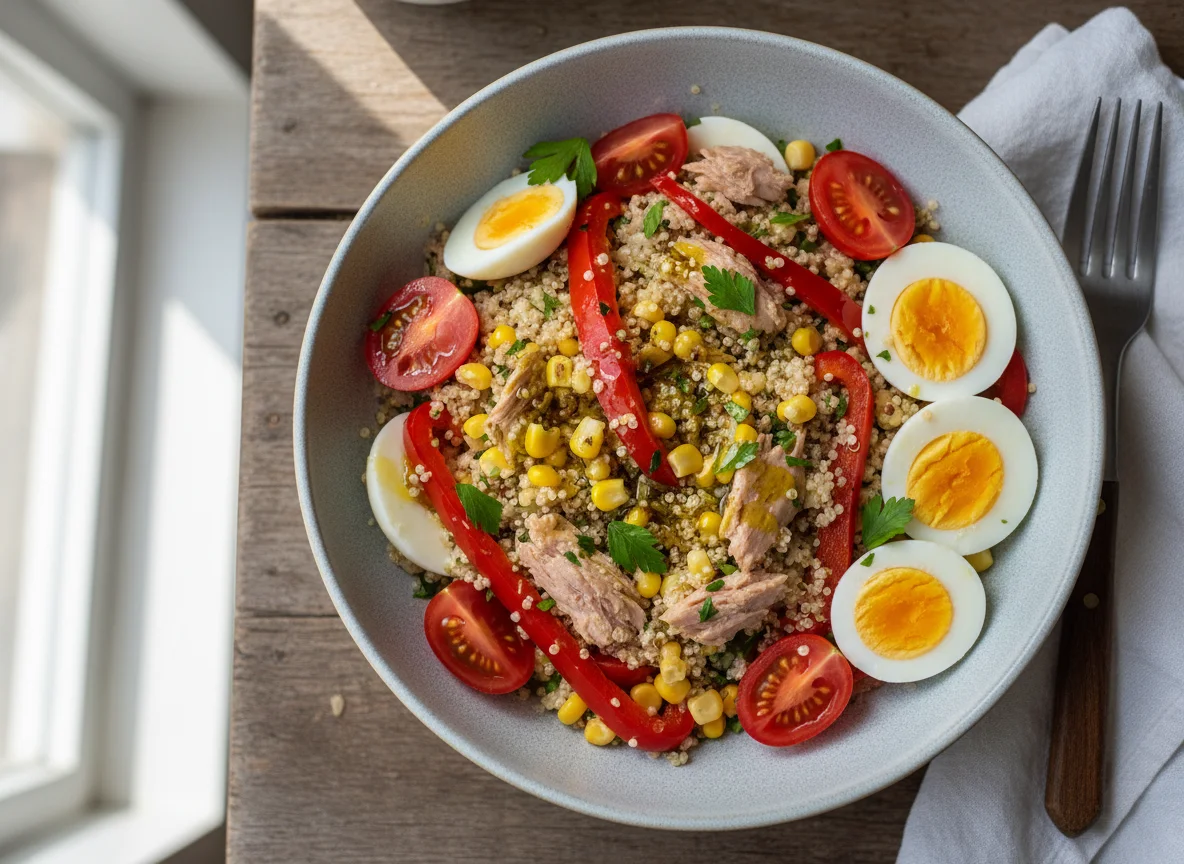 Ensalada de quinoa con atún y verduras photo