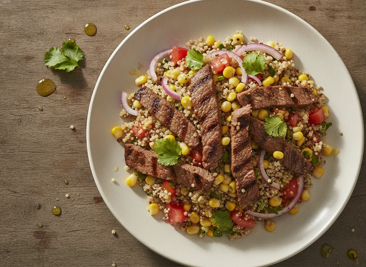 Ensalada de quinoa con carne asada photo