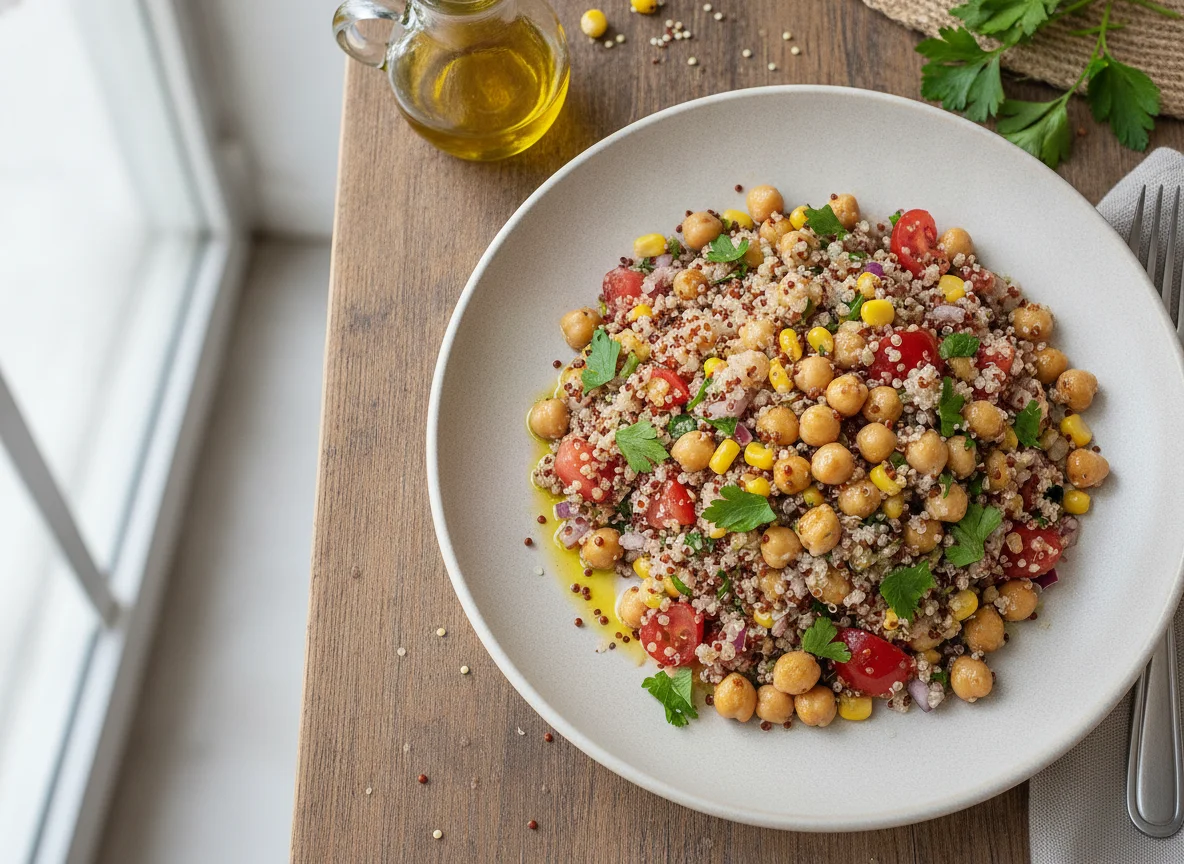 Ensalada de quinoa con garbanzos y verduras photo