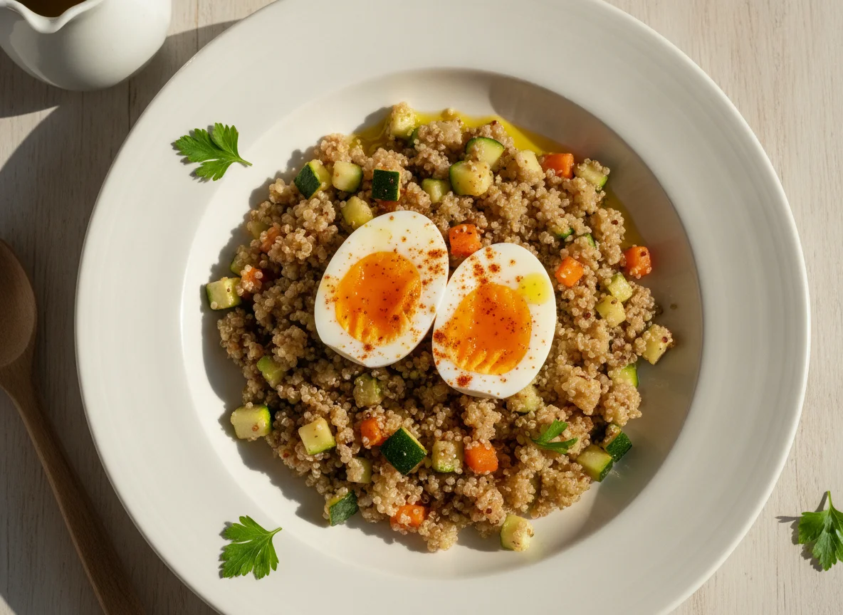 Ensalada de quinoa con huevo cocido y verduras photo