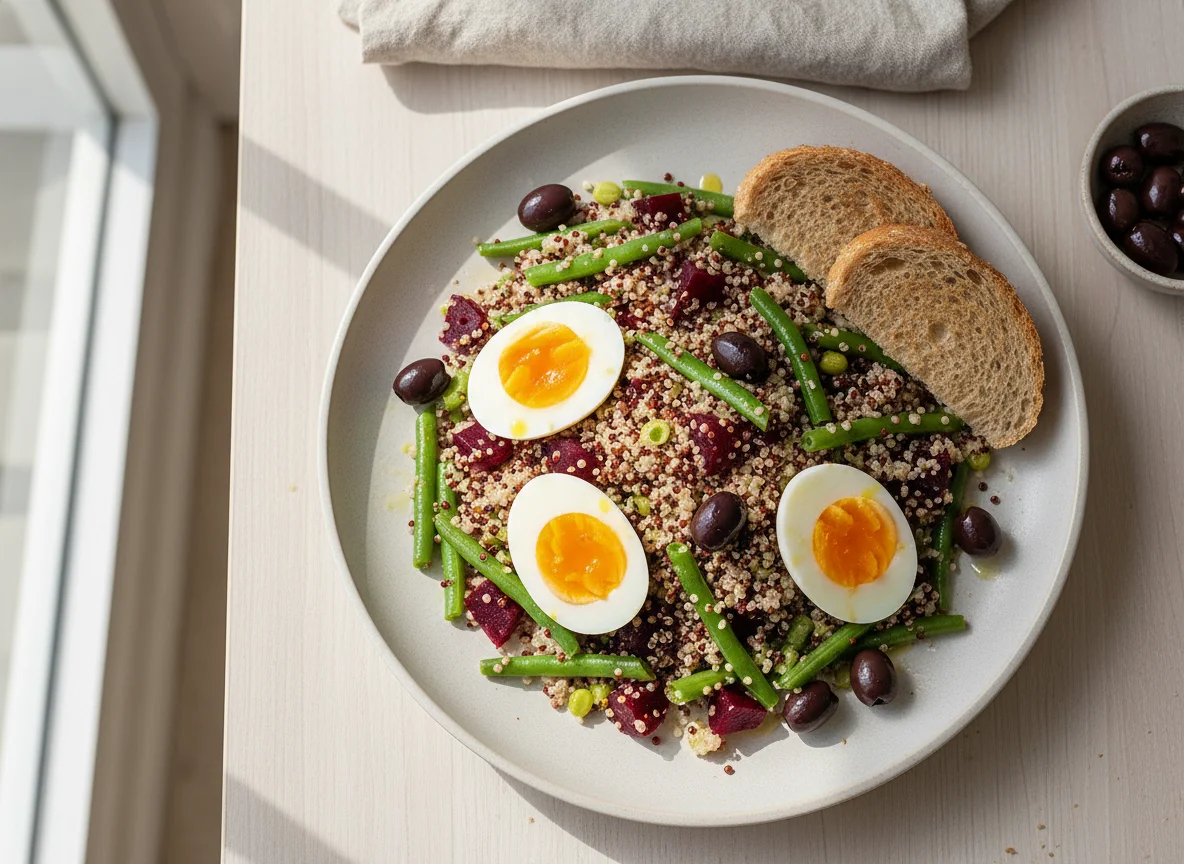 Ensalada de quinoa con huevo y vegetales photo