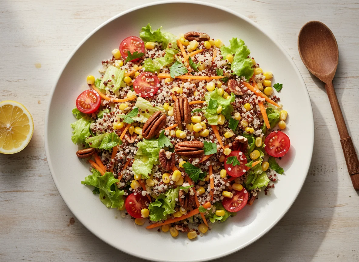 Ensalada de quinoa con nueces pecanas y verduras photo