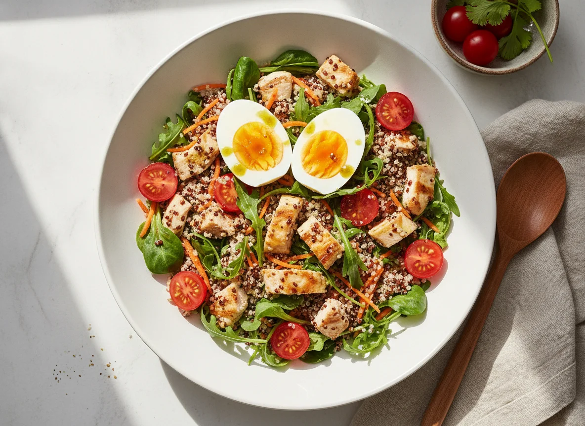 Ensalada de quinoa con pollo y verduras photo