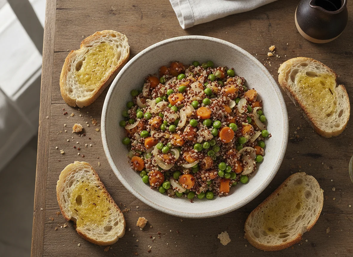 Ensalada de quinoa con vegetales y pan photo