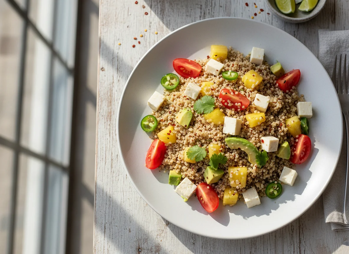 Ensalada de quinua con queso y piña photo