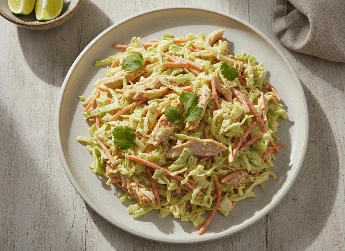 Ensalada de repollo y zanahoria con pollo photo