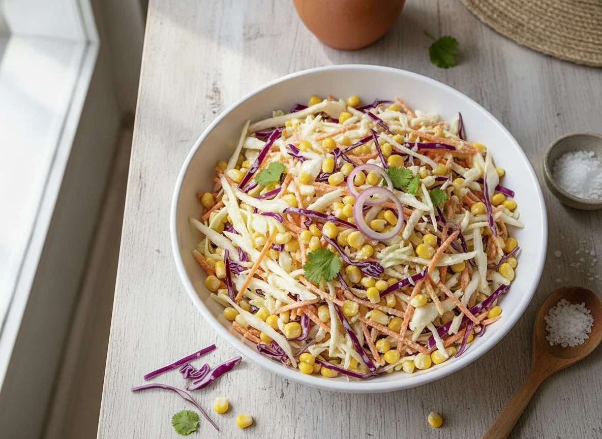 Ensalada de repollo, zanahoria y maíz photo