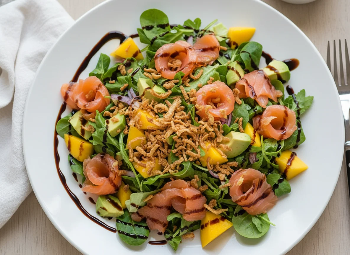 Ensalada de salmón, aguacate y mango photo