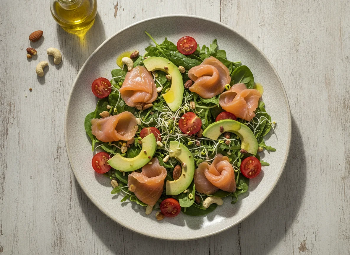 Ensalada de salmón ahumado y aguacate photo