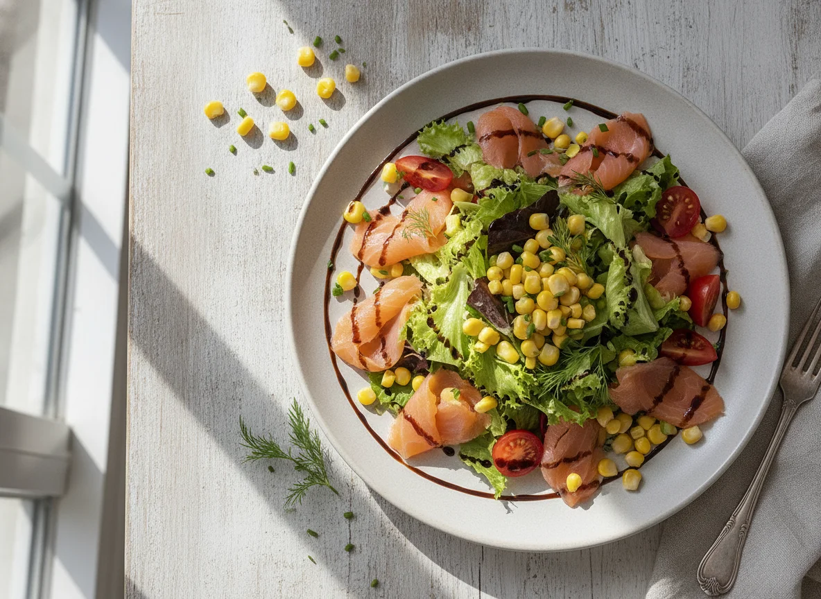 Ensalada de salmón ahumado y maíz photo